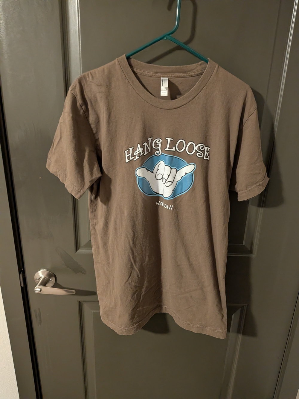 Hang Loose Hawaii Graphic Tee - Brown with Blue Accent